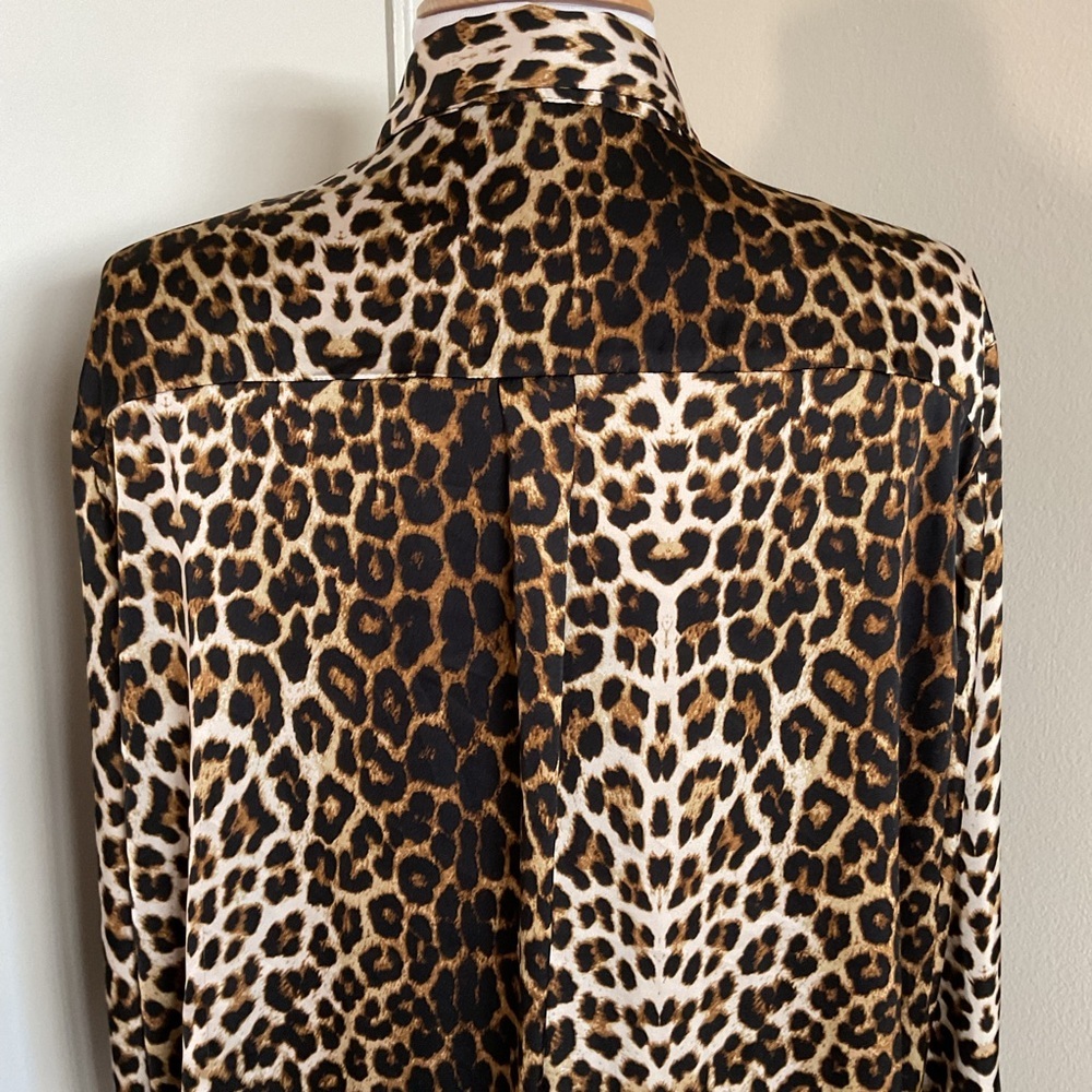 Calliope Leopard Print Satin Button Down Blouse Size XL Animal Print - Picture 9 of 10